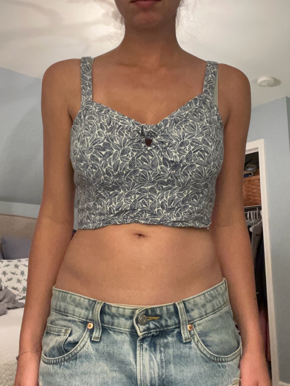 Hollister Blue Leaf-Print Cropped Tank